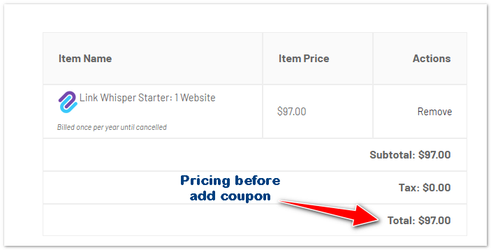 before add coupon code - link whisper plugin