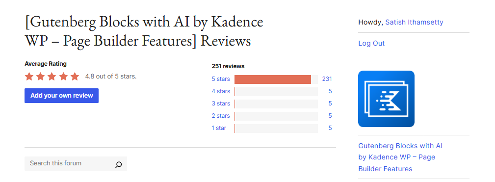 Gutenblockas with Ai by Kadence WP—Page Builder plugin review and rating