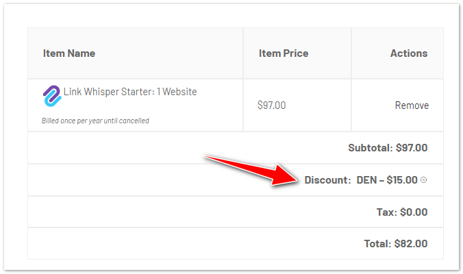 After adding link whisper coupon code