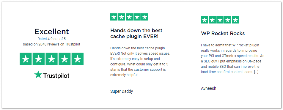 trustpilot reviews on WP rocket plugin