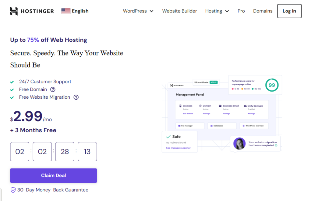 hostinger USA homepage