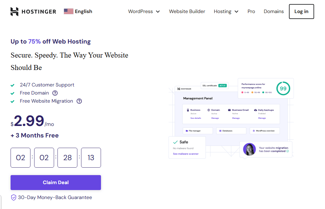hostinger USA homepage