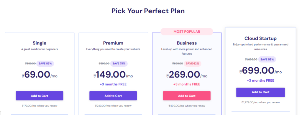 hostinger India plans and pricing