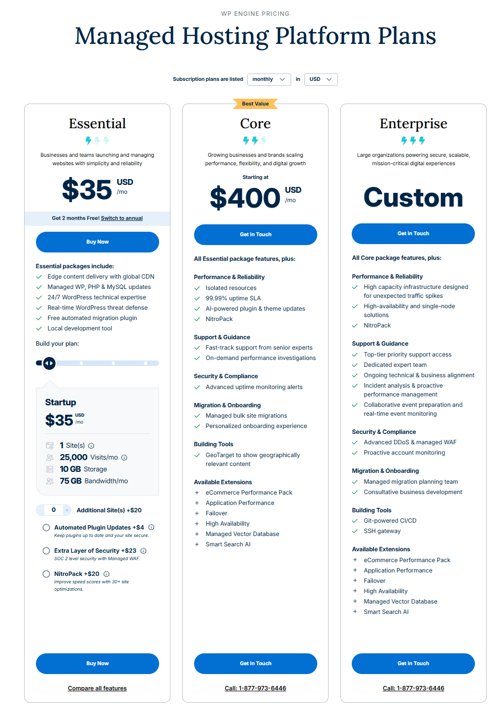 step 1: WP Engine updated pricing and plans