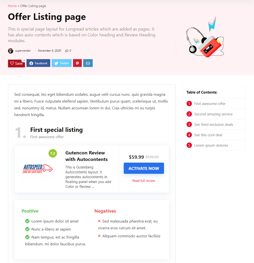 listing page