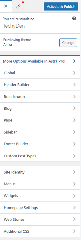 Astra basic Customizer
