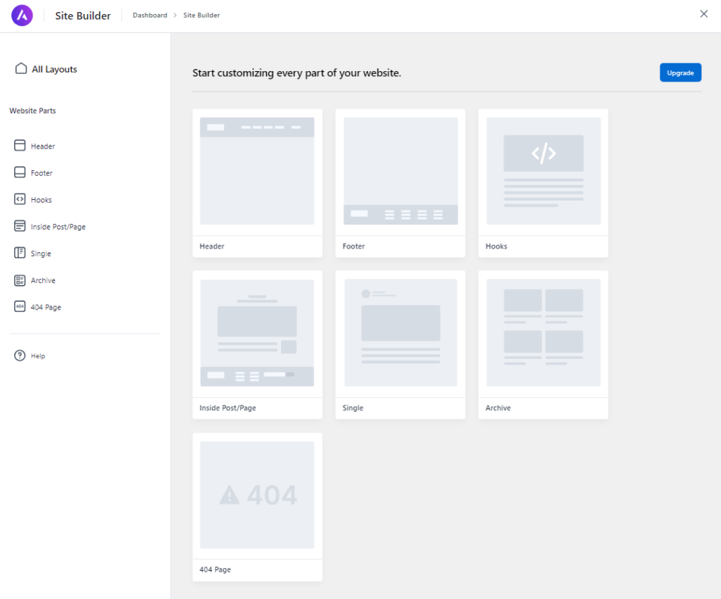 Astra theme Site builder