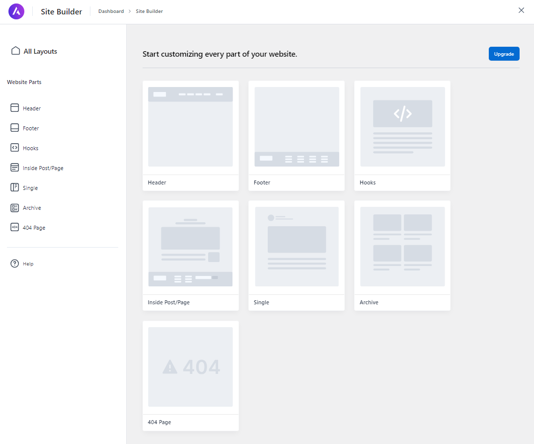 Astra theme Site builder