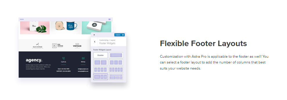 astra flexible footer layouts