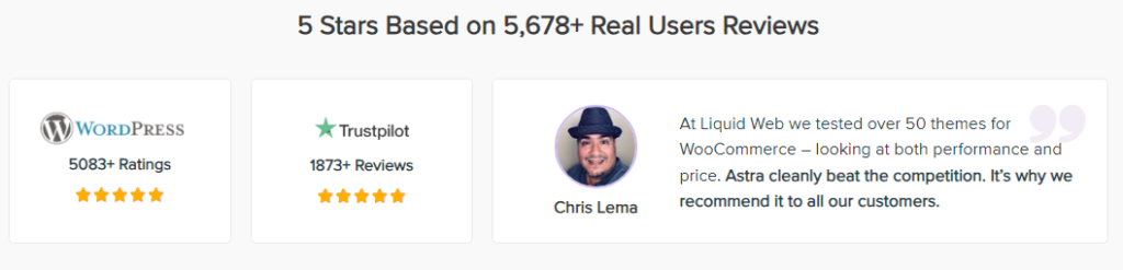 astra rating on wordpress, trustpilot and more