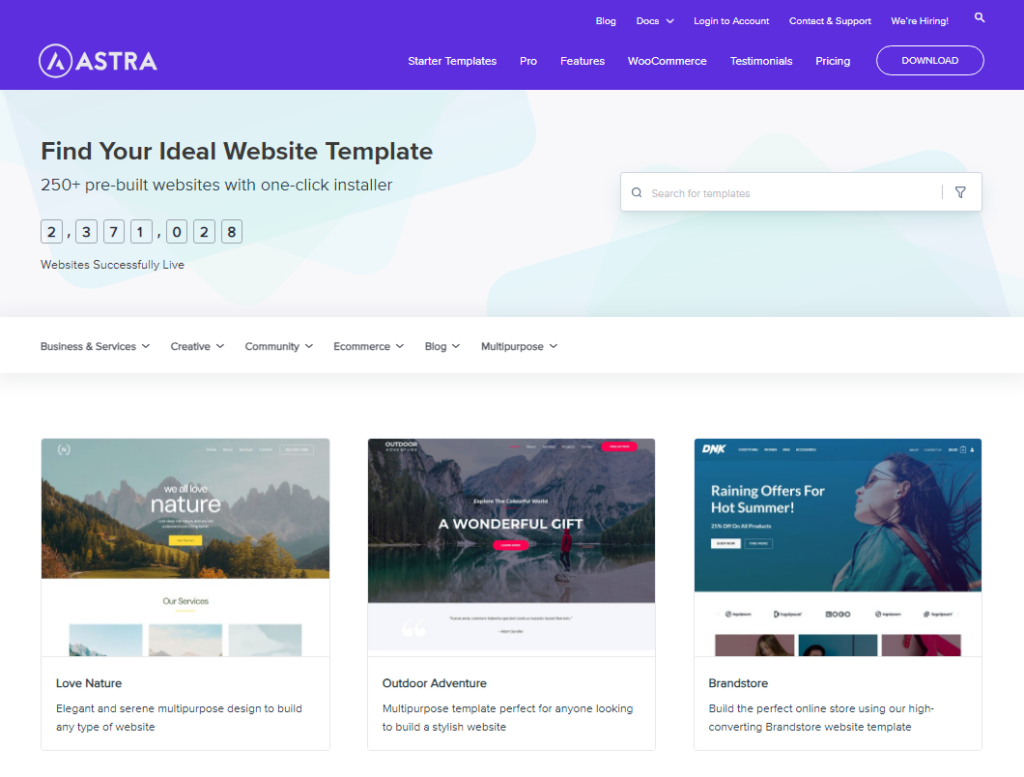 astra website templates