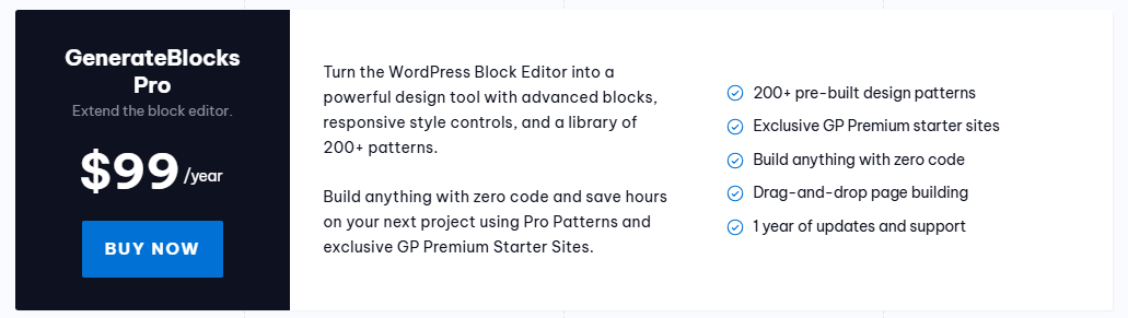 generateblocks pro latest pricing