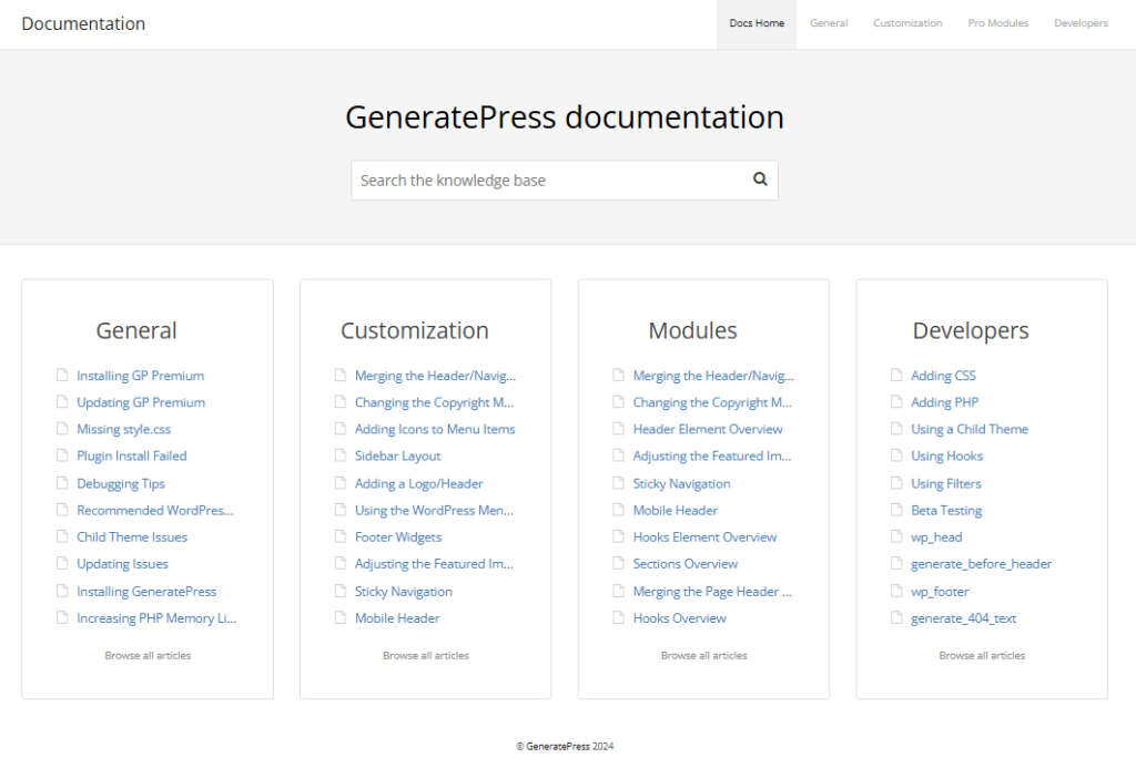 generatepress documentation