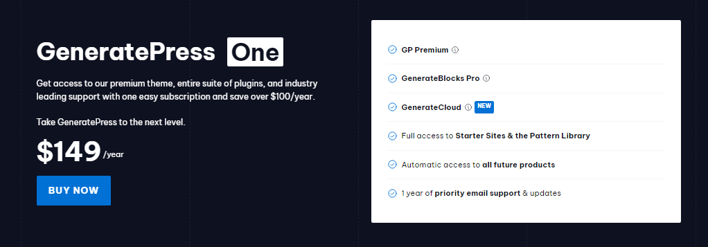 generatepress theme pricing: GeneratePress One