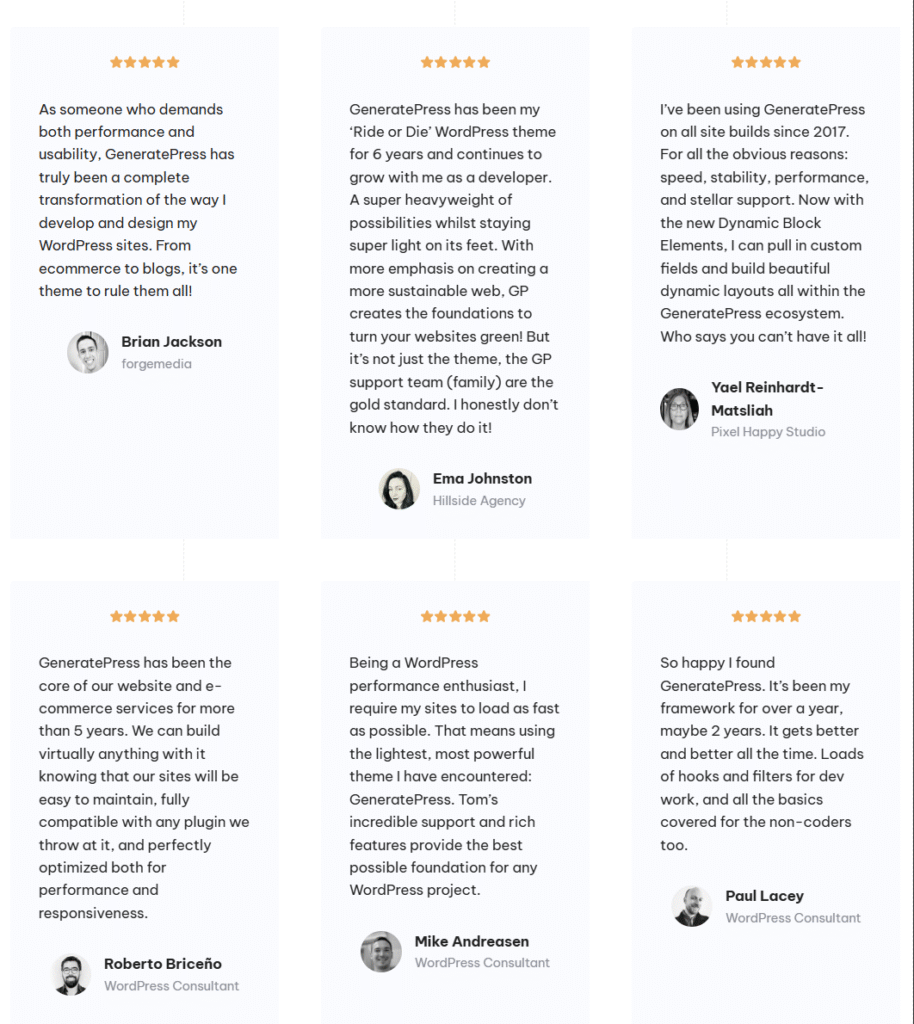 generatepress testimonials