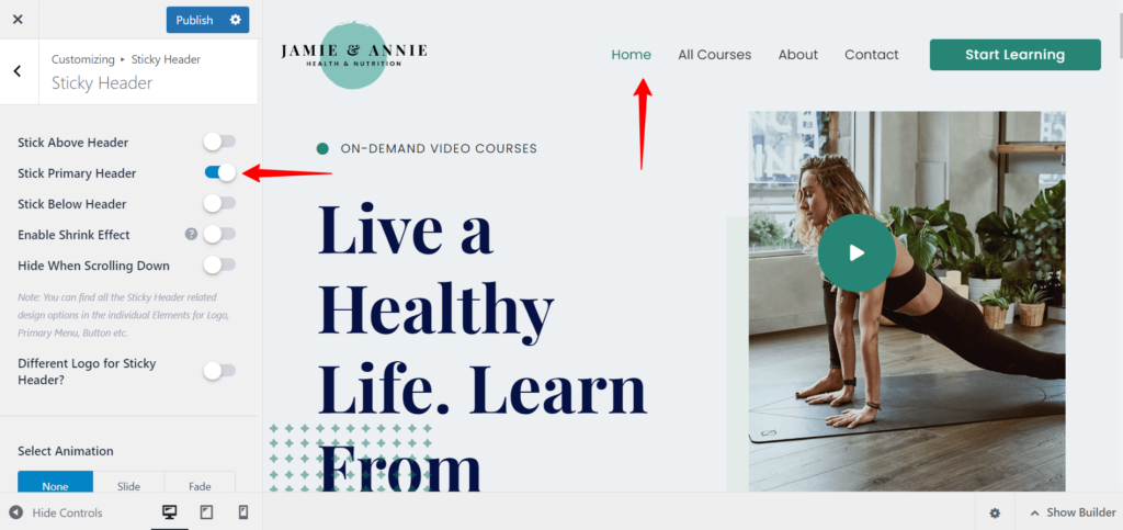 sticky primary header