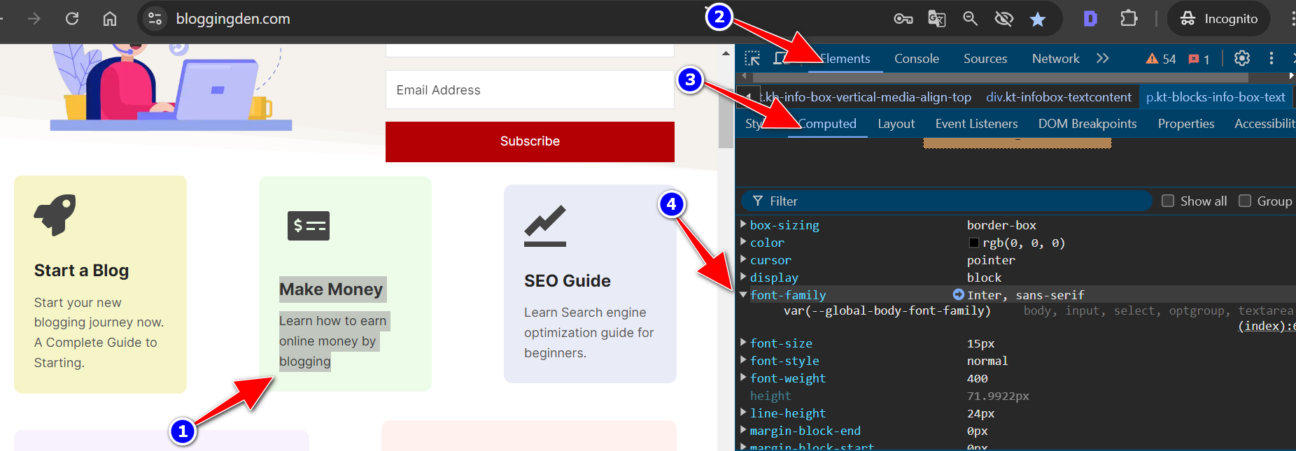 font identification from inspect element