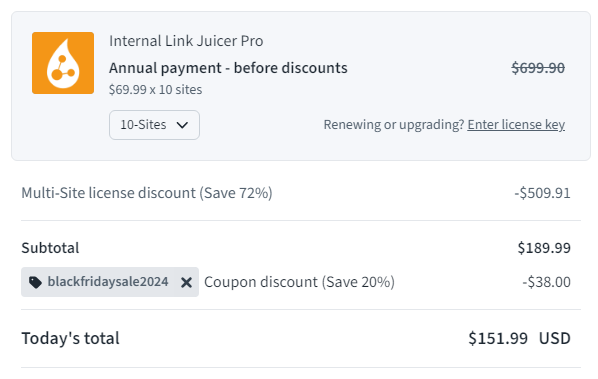 internal link juicer plugin black friday pricing - 10 sites