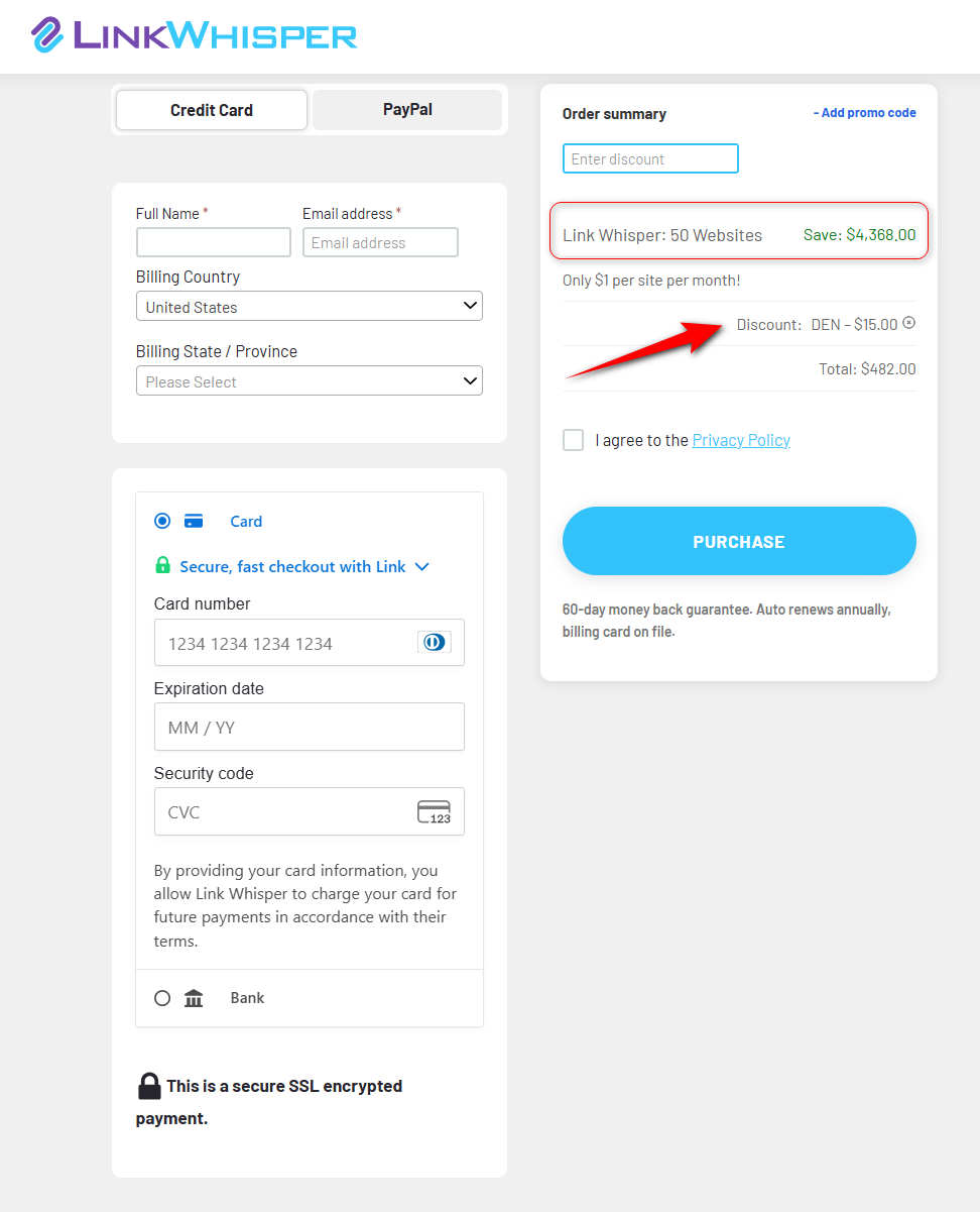 Link Whisper Checkout Page