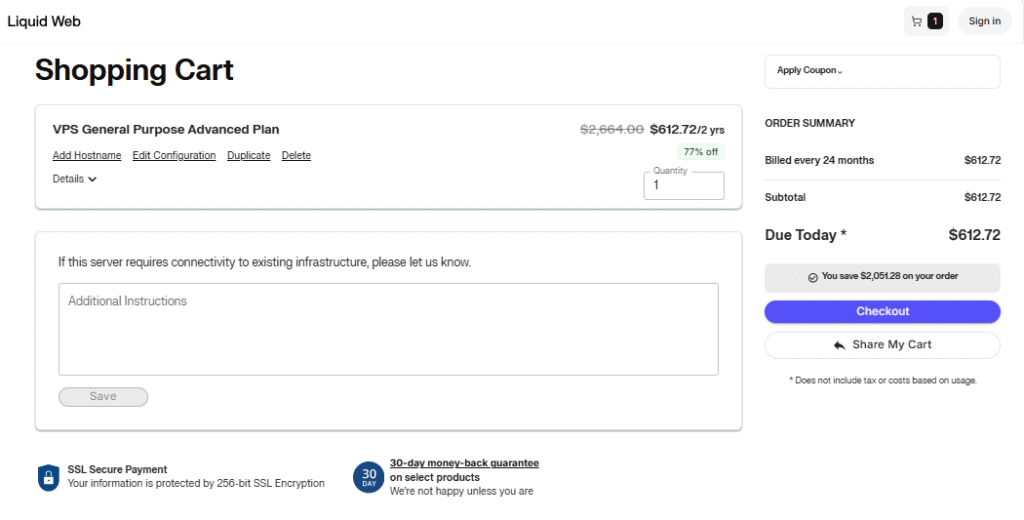 liquidweb VPS General Purpose Advanced Plan