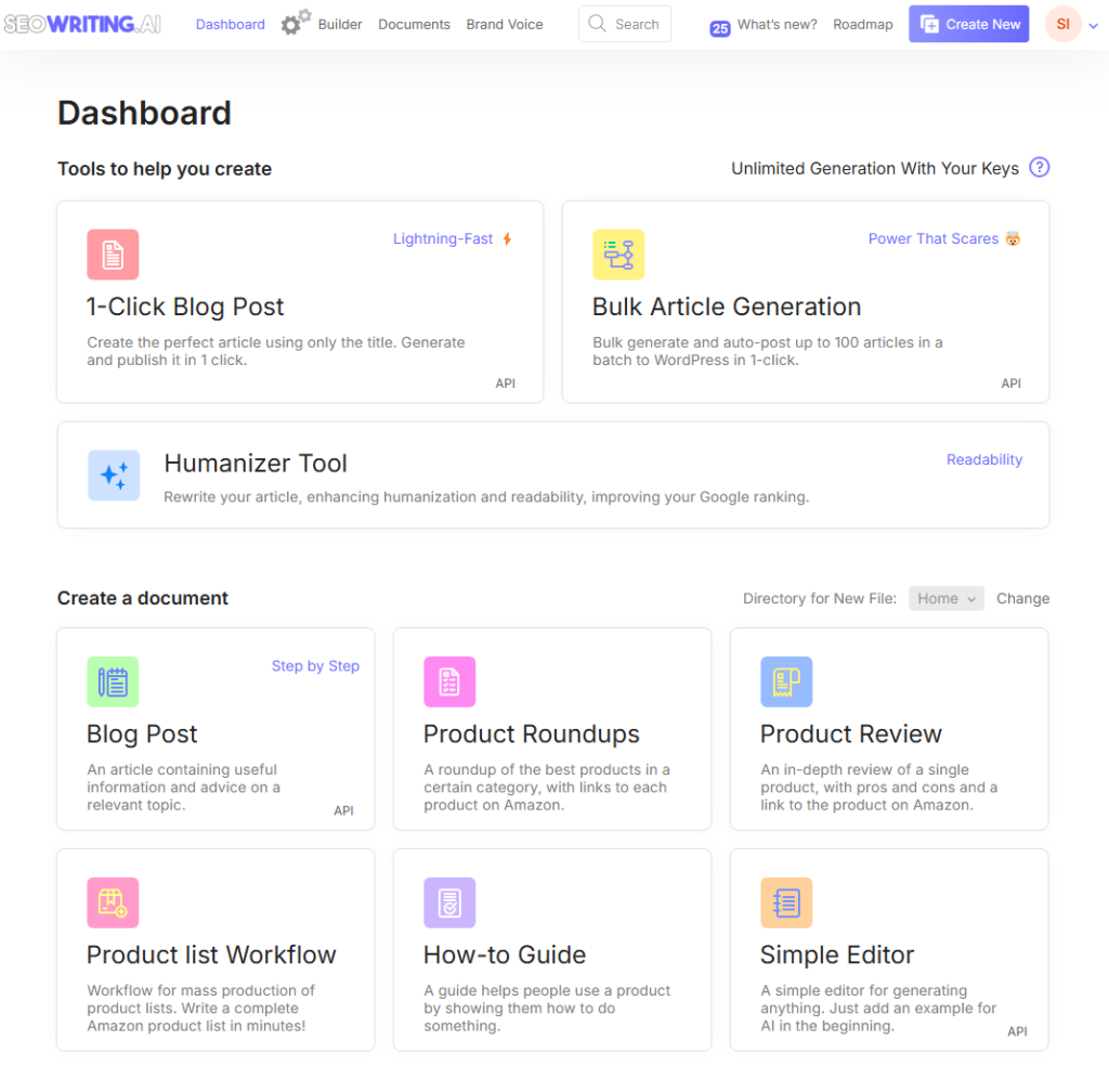seo writing ai dashboard