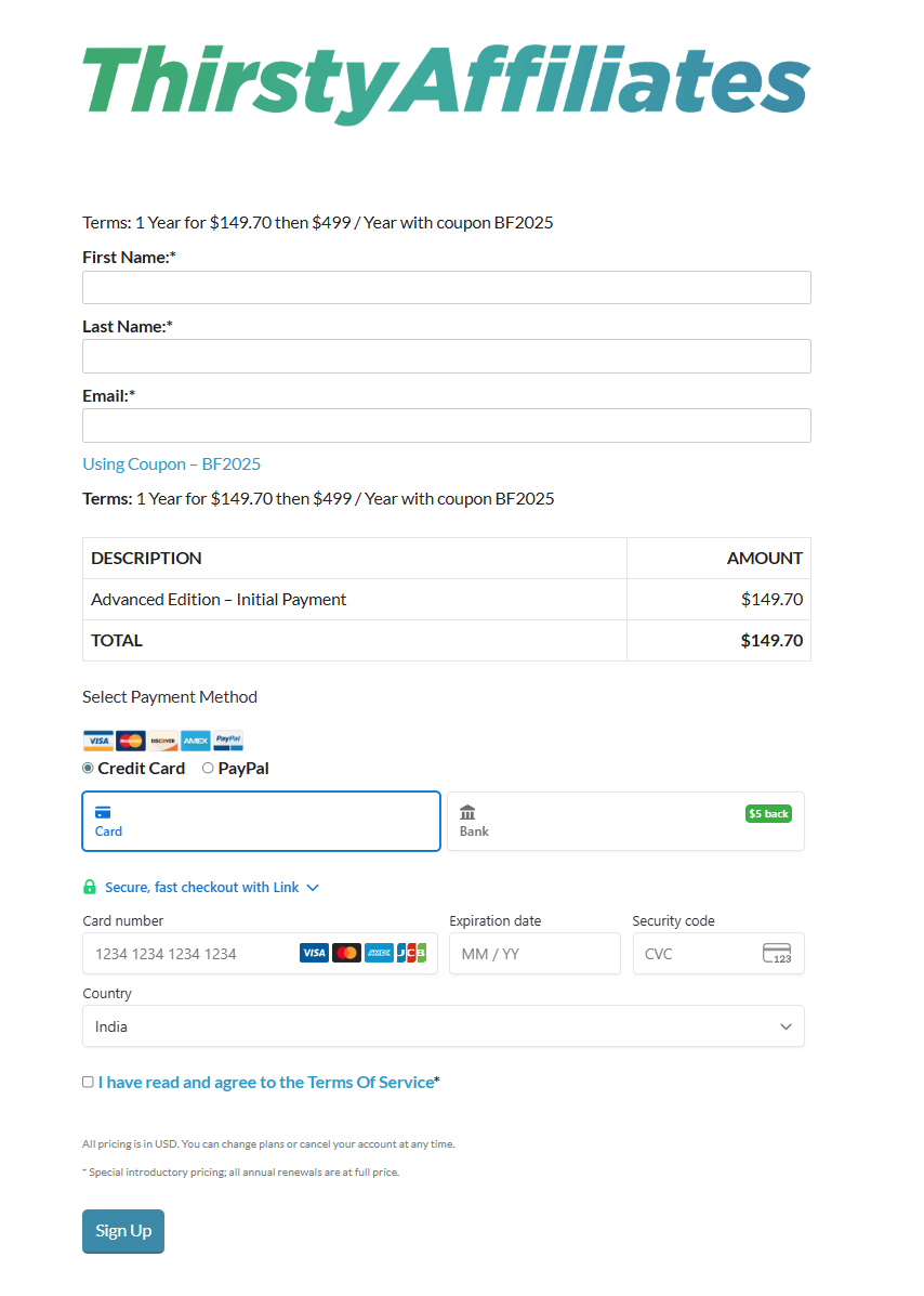 Thirstyaffiliates Checkout Page Updated