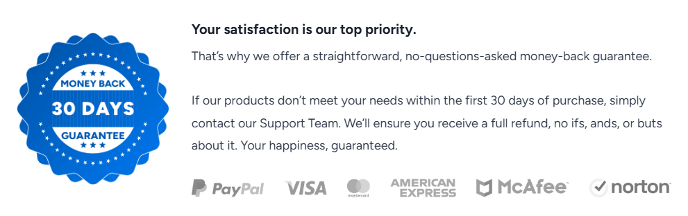 30 days money back guarantee