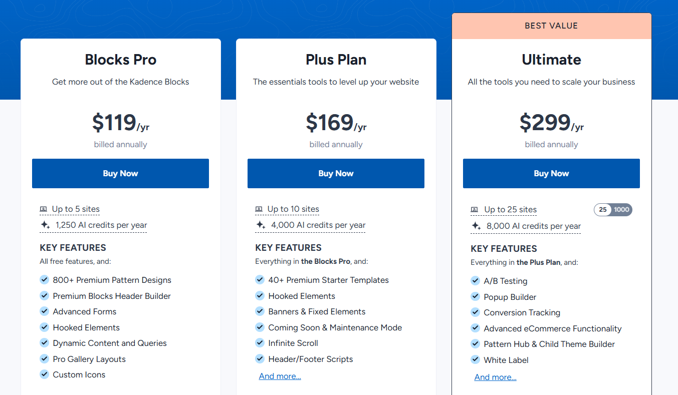 kadence blocks pro pricing