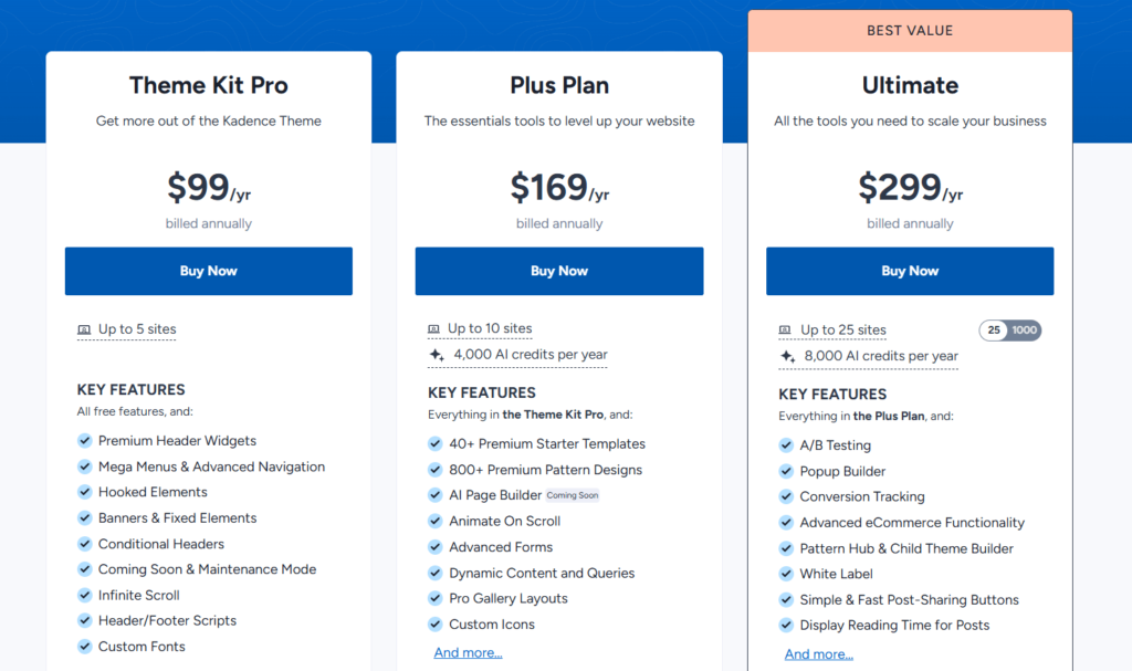 kadence theme kit pro pricing