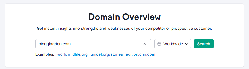 Domain Overview from SEMRush SEO toolkit