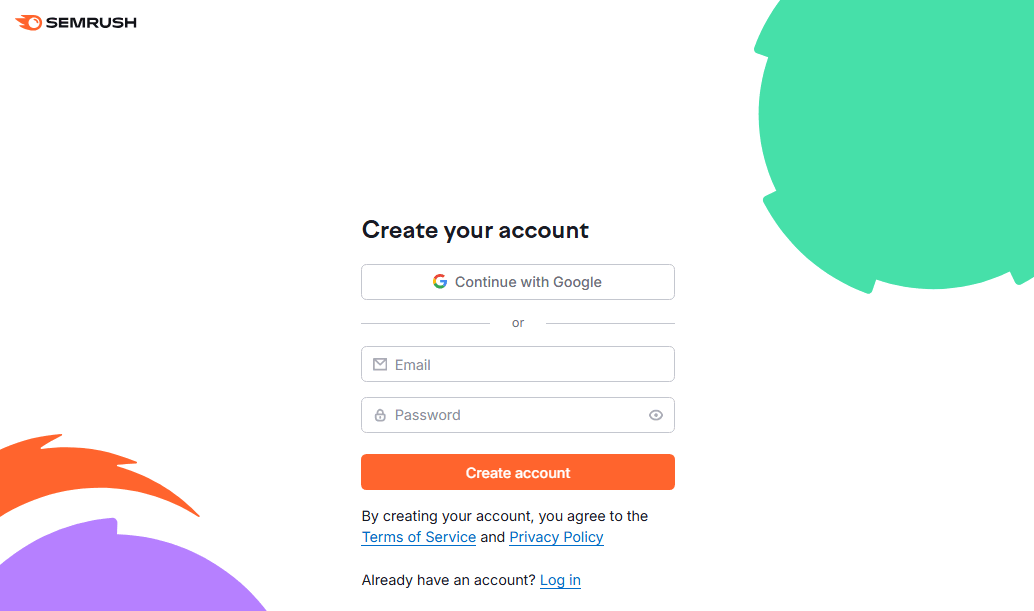 semrush trial signup page