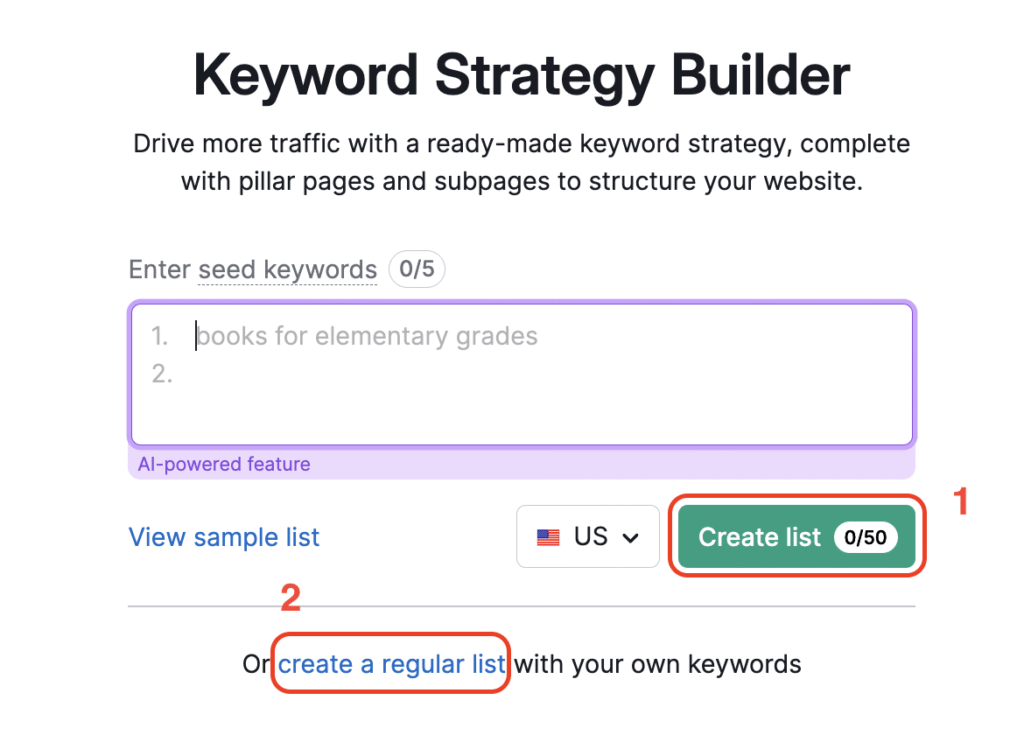 1 keyword strategy builder start