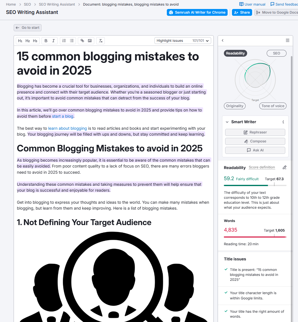 SEO Writing Assistant - start optimization
