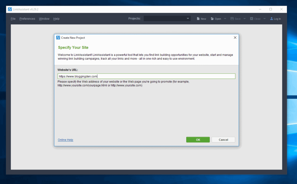 Link assistant step 1 add-URL