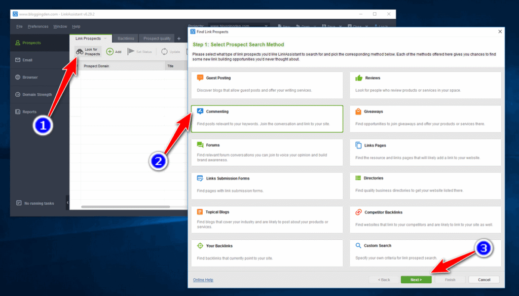 Link assistant step 2 select-prospect-search-method