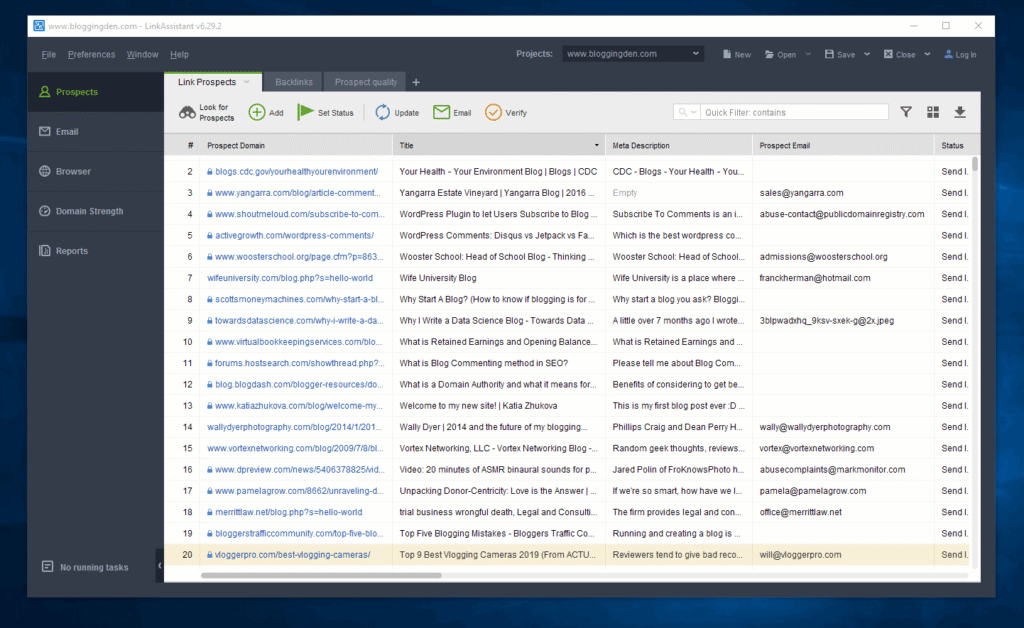 Link assistant step 5 prospect-domains-list-for-blog-commenting