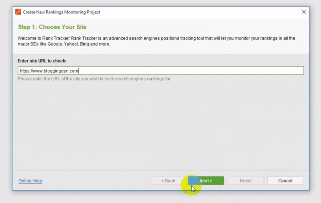 Rank tracker step 1-choose-your-site