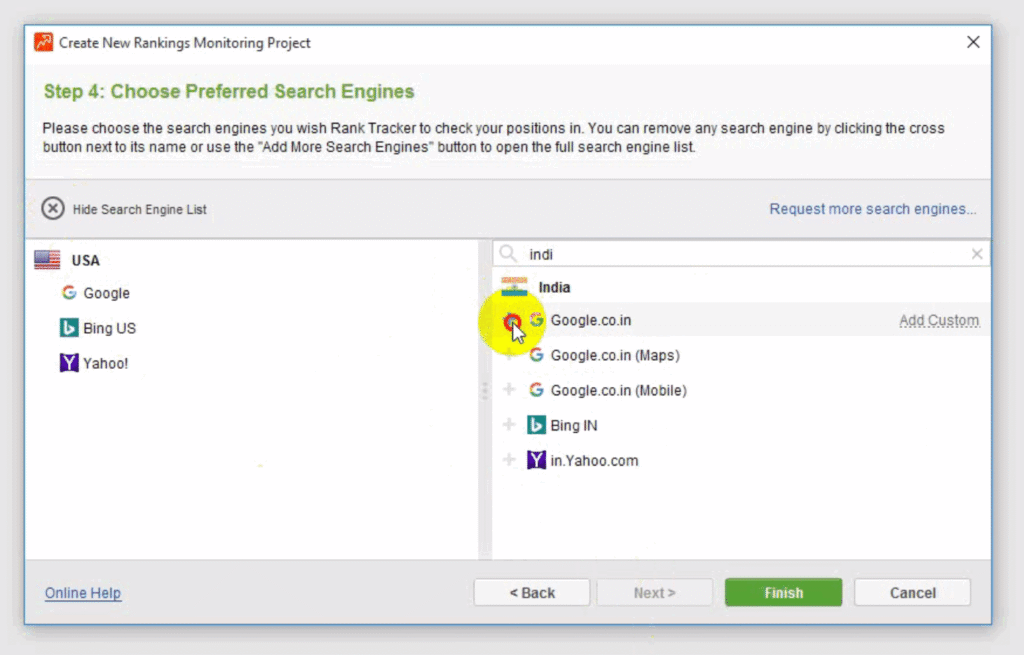 Rank tracker step 4-choose-the-targeted-country-search-engines