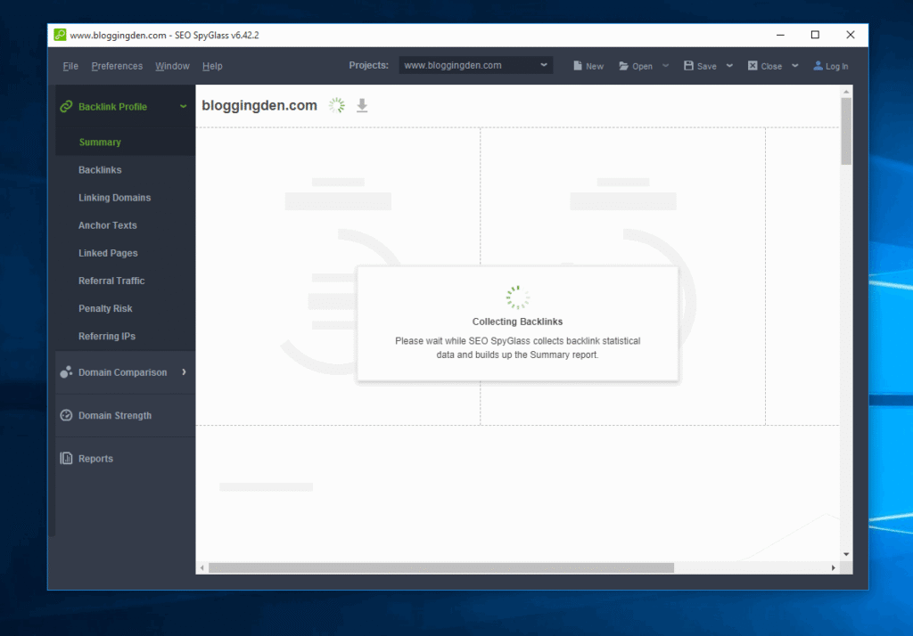SEO-spyglass step 2 site-analysis-started