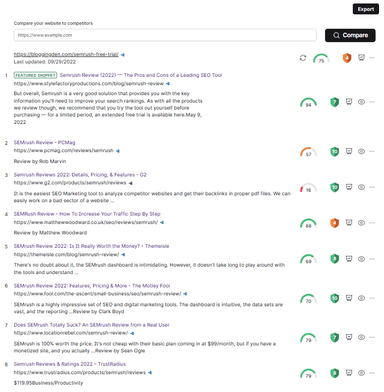 SERP Analyzer - Website to compare