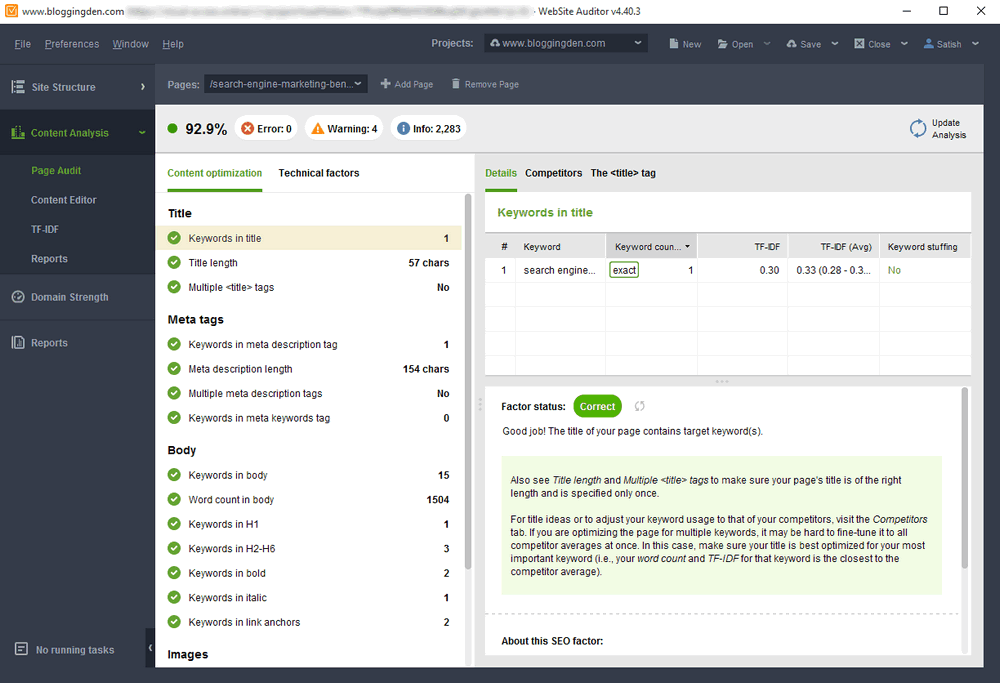 Website Auditor step 6 page-audit-report
