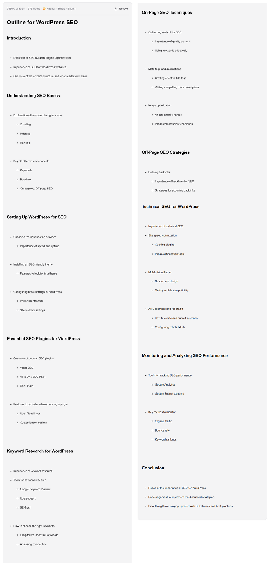 ai outline generator result