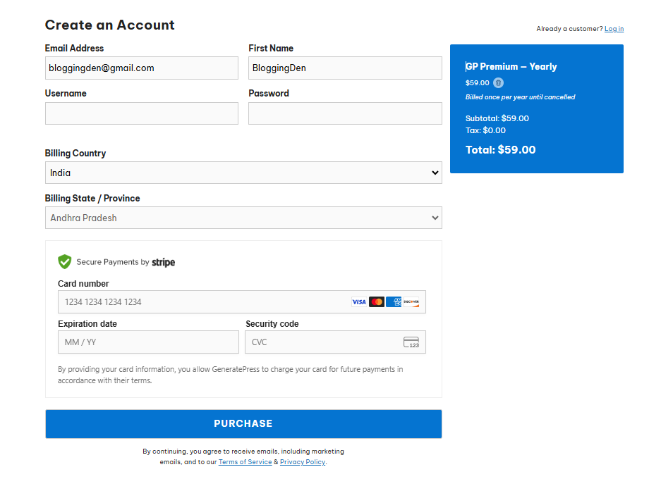 Generatepress - Create An Account