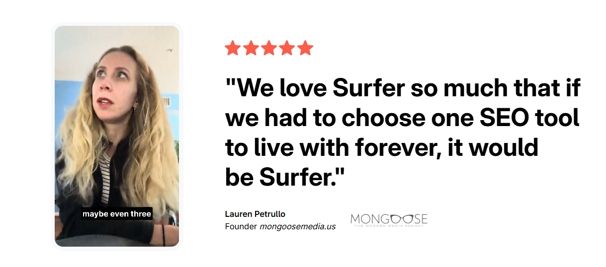 surfer seo testimonial from freelancer