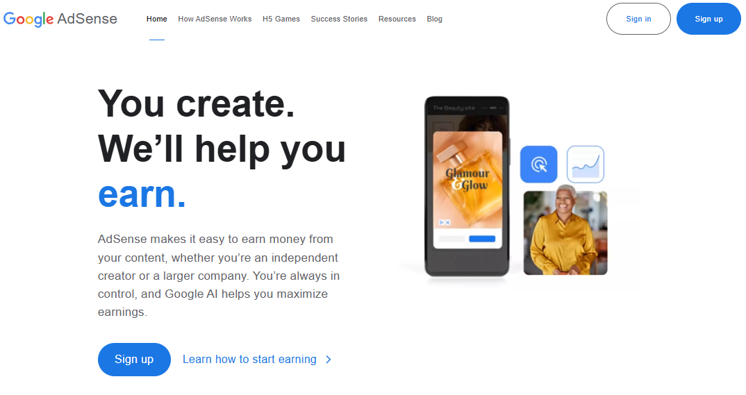google adsense signup page