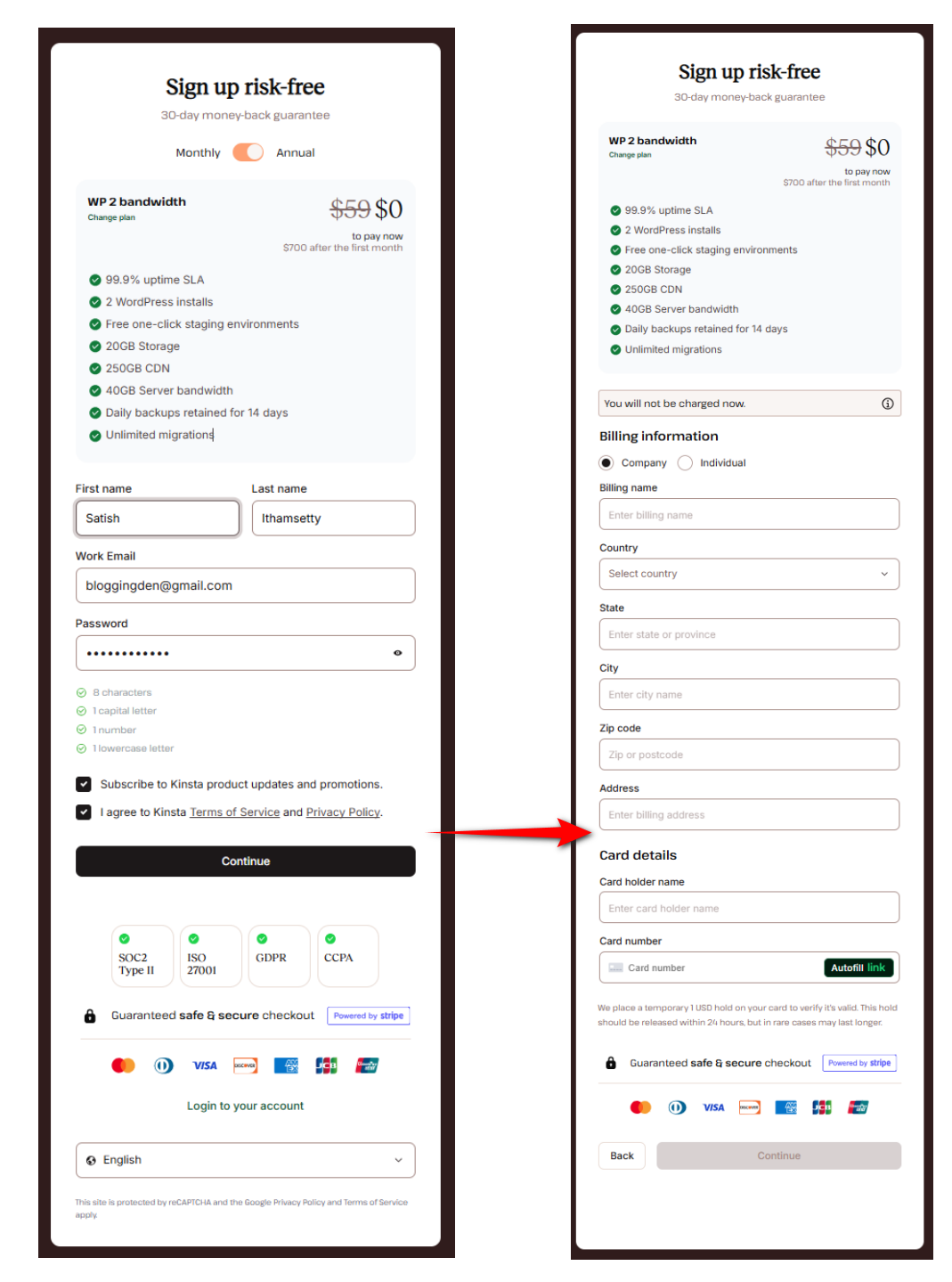 kinsta signup form 1