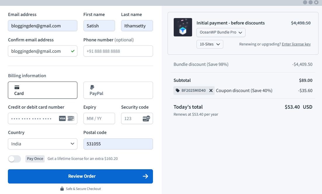 Oceanwp Black Friday Checkout