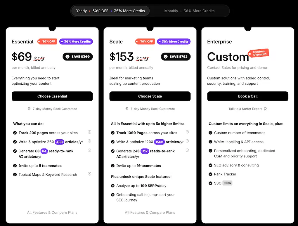 surfer seo black friday deal - pricing