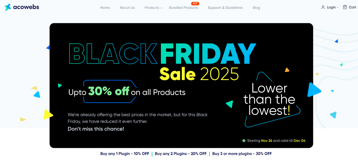 Acoweb Black Friday Deals - Woocommerce Plugins