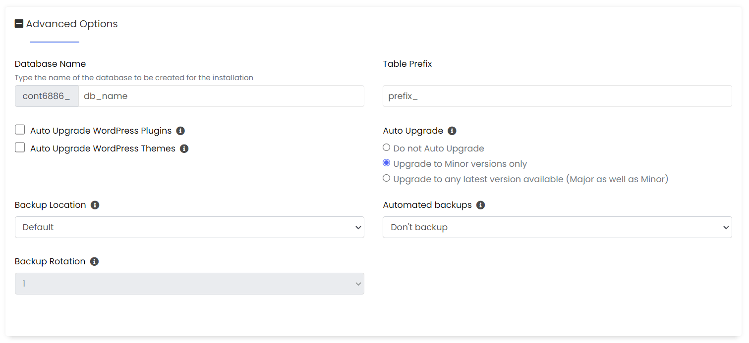 advanced settings of wordpress site setup